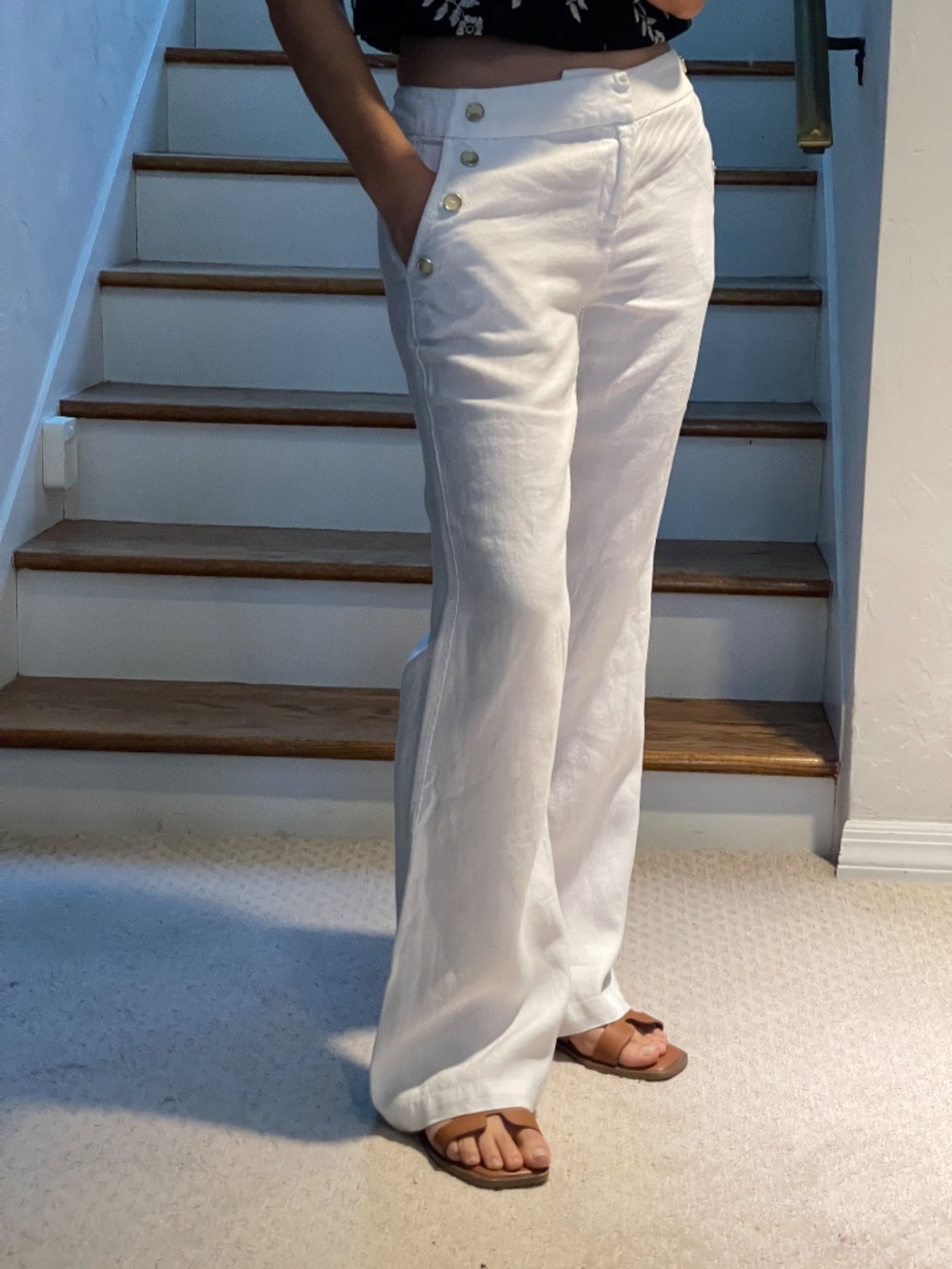 INC sailor style linen white wide legs pants women 2